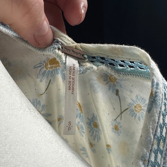 Free People Floral V-Neck Blouse - Cream and Light Blue - Picture 2 of 4
